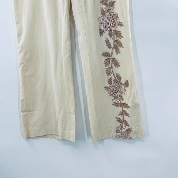 Yigal Azrouël Embellished Sequin Cut Out Flat Front Straight Leg Trousers Size 4 - Picture 10 of 14